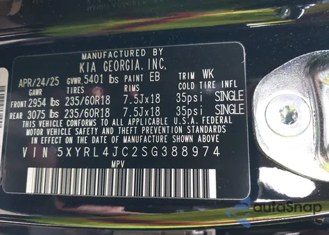 2025 Kia Sorento S from USA, damaged, VIN 5XYRL4JC2SG388974